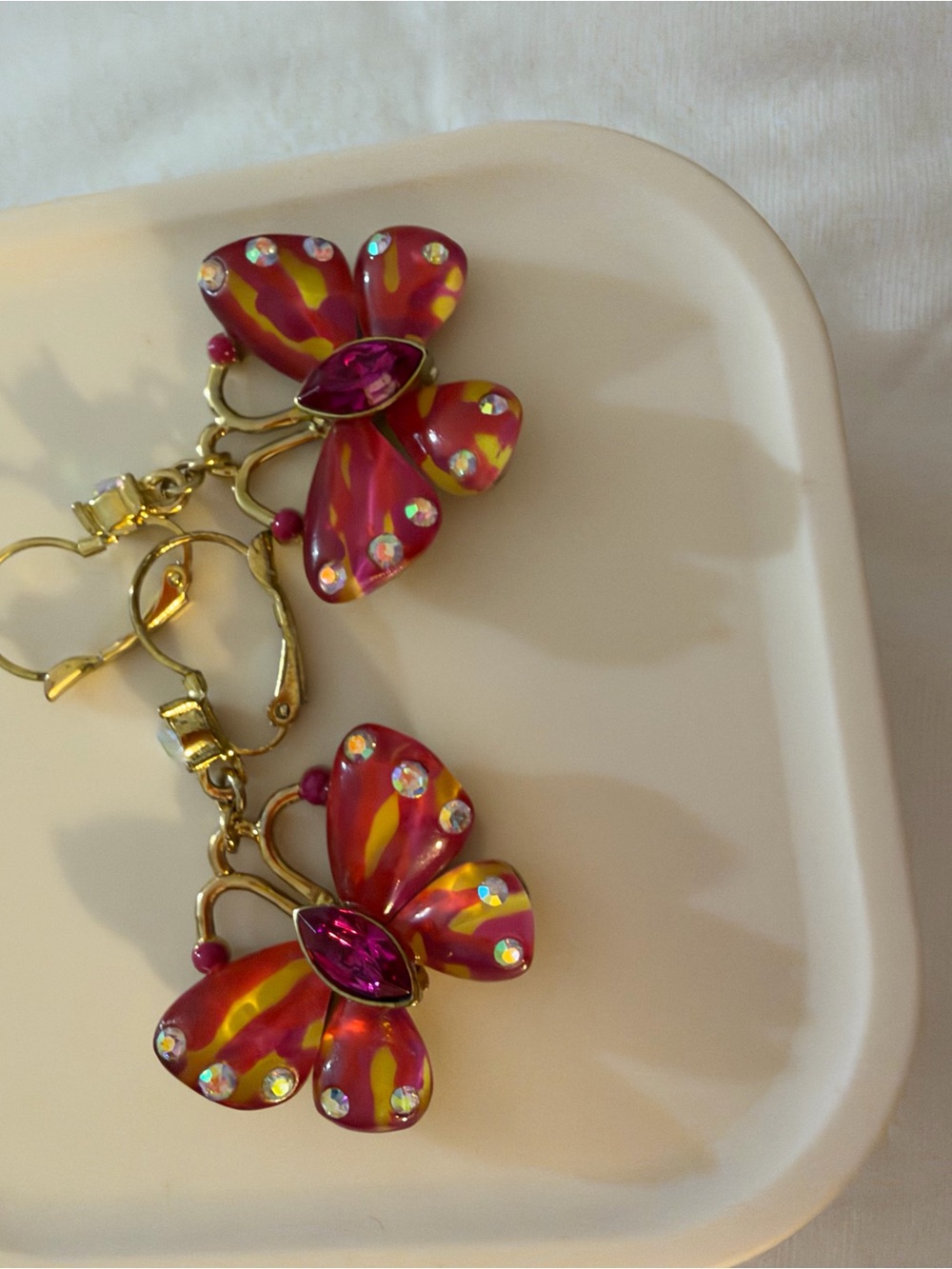 Betsey Johnson Pink & Yellow Butterfly Drop Earrings